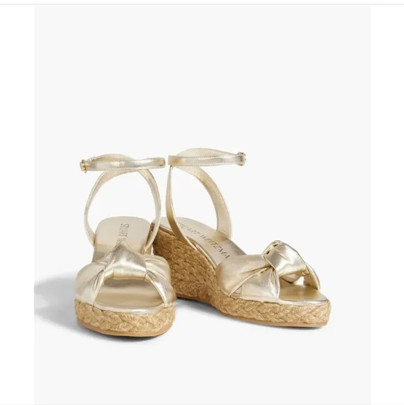 STUART WEITZMANPlaya knotted metallic leather espadrille wedge sandals