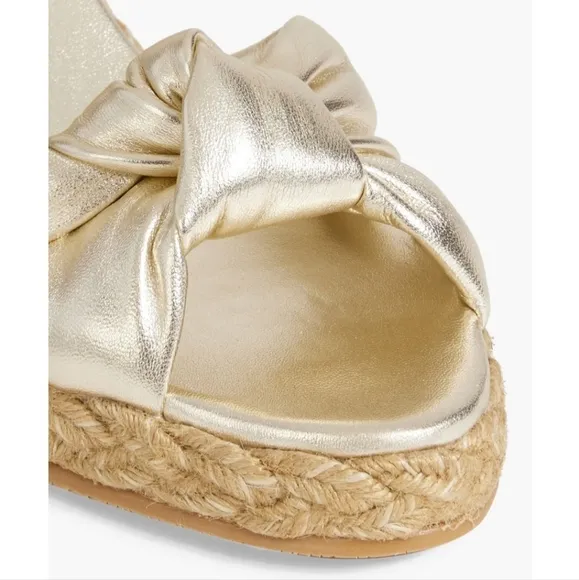 STUART WEITZMANPlaya knotted metallic leather espadrille wedge sandals