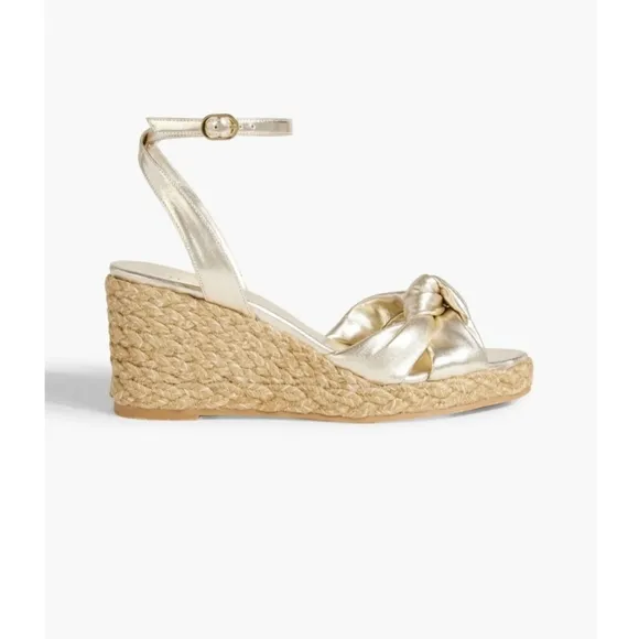 STUART WEITZMANPlaya knotted metallic leather espadrille wedge sandals