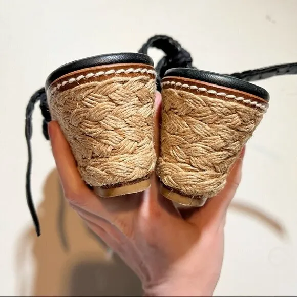 Stuart Wietzman Black Crochet Straps Espadrille Sandals