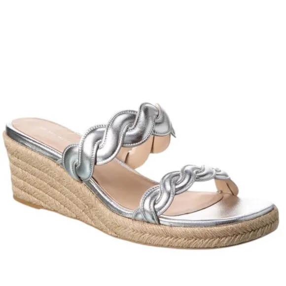 Stuart Weitzman Twisted Espadrille Slide Sandals In Platino