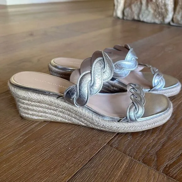 Stuart Weitzman Twisted Espadrille Slide Sandals In Platino