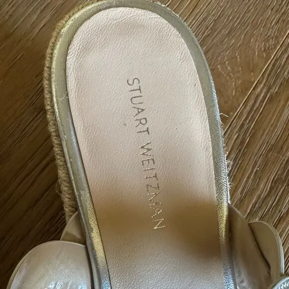 Stuart Weitzman Twisted Espadrille Slide Sandals In Platino
