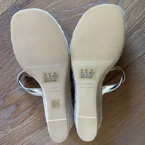 Stuart Weitzman Twisted Espadrille Slide Sandals In Platino