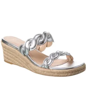 Stuart Weitzman Twisted Espadrille Slide Sandals In Platino