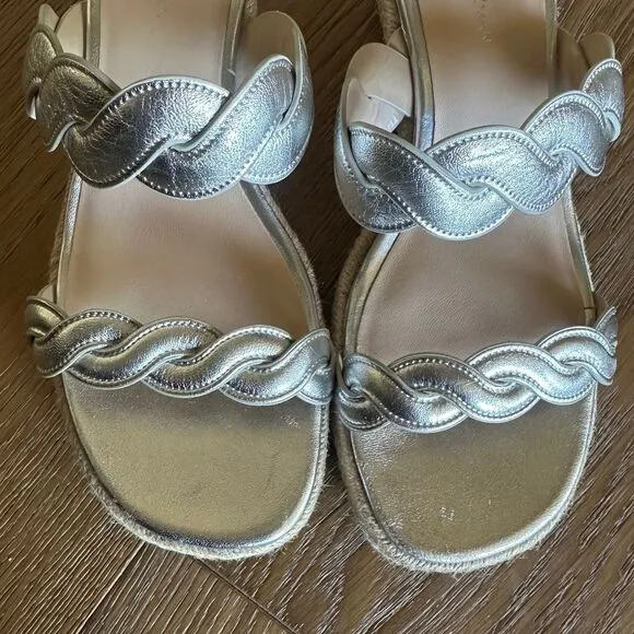 Stuart Weitzman Twisted Espadrille Slide Sandals In Platino
