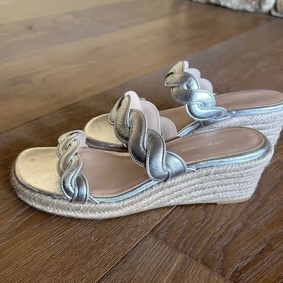 Stuart Weitzman Twisted Espadrille Slide Sandals In Platino