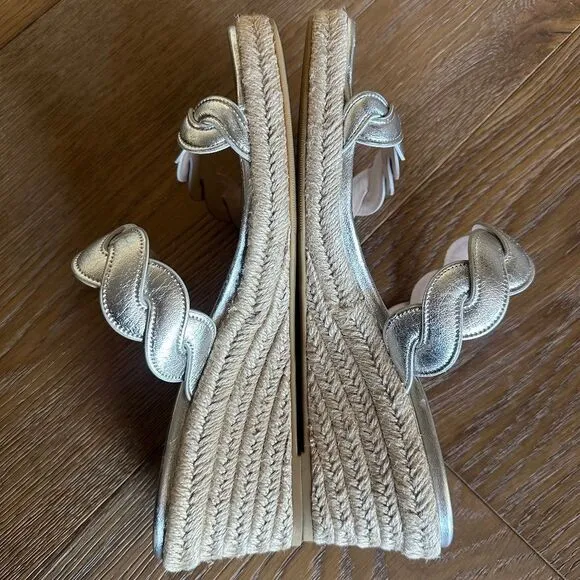 Stuart Weitzman Twisted Espadrille Slide Sandals In Platino