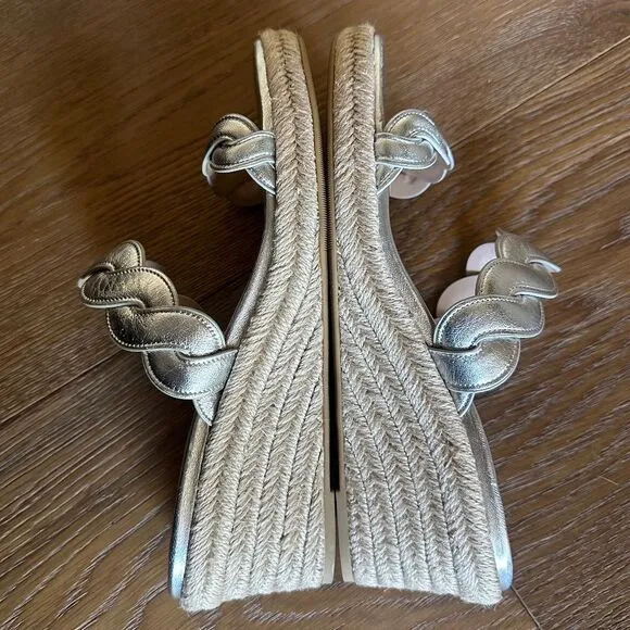 Stuart Weitzman Twisted Espadrille Slide Sandals In Platino