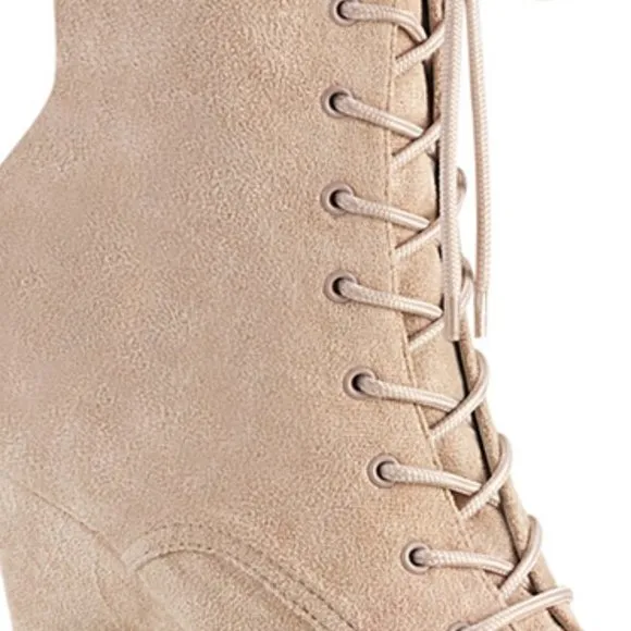 Suede Platform Lace Up Mid Calf High Heel Boots