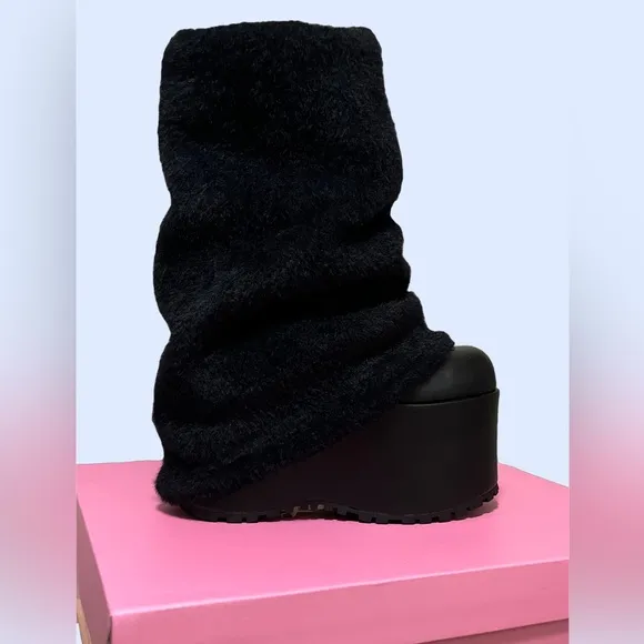 Sugar Thrillz Snuggle Wonderland Black Platform Boots with Leg Warmers