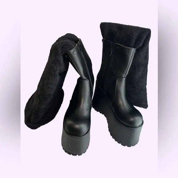 Sugar Thrillz Snuggle Wonderland Black Platform Boots with Leg Warmers