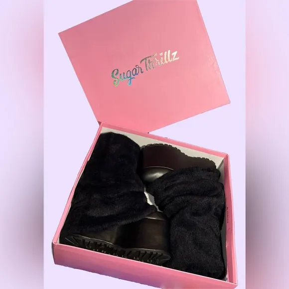 Sugar Thrillz Snuggle Wonderland Black Platform Boots with Leg Warmers