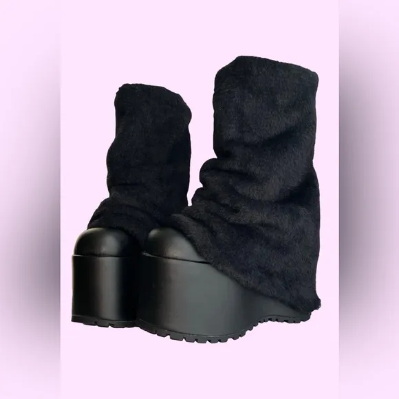 Sugar Thrillz Snuggle Wonderland Black Platform Boots with Leg Warmers