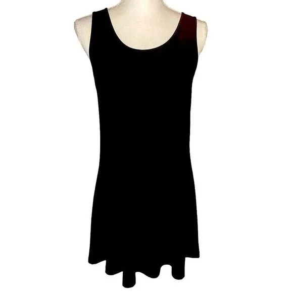 Sun Kim Wm’s Sz XS Black Stretch Jersey Sleeveless A-Line Tunic Lagenlook Dress