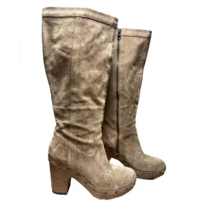 Sundance Kork-Ease Suede Wooden Platform Knee Boots Sz 8.5 Boho, Retro, Rivets