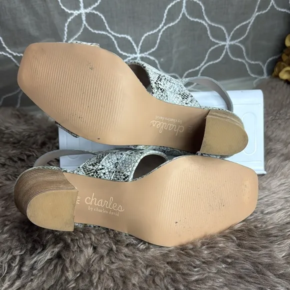 (T) Charles by Charles David City‎ Sand Reptile Print Block Heel Pumps, Size 8 M