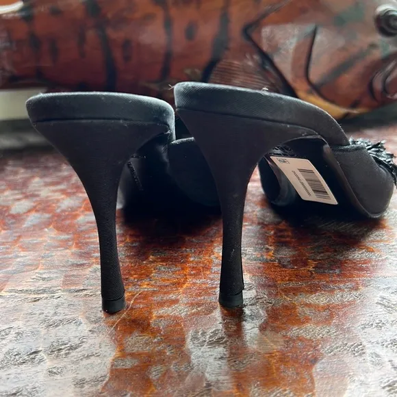 Tabitha Simmons Black Pammy Embellished Cascading Beaded Heeled Slides LIKE NEW