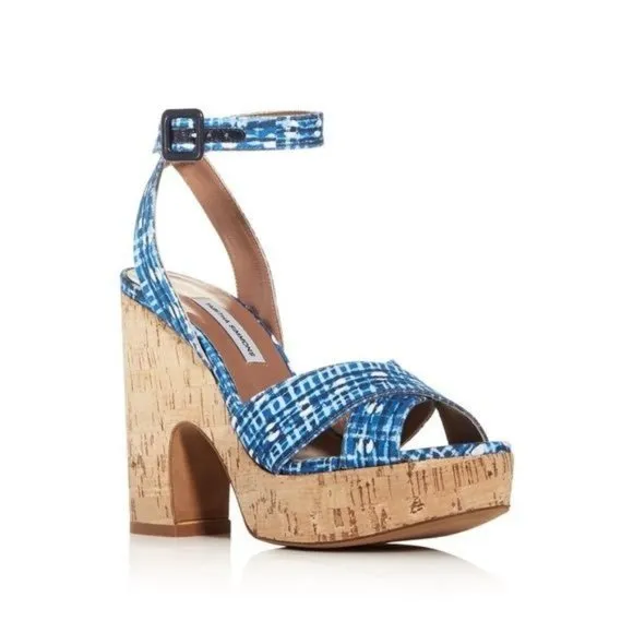 TABITHA SIMMONS Elena Crisscross Platform Wedge Sandals in Blue Size 39.5