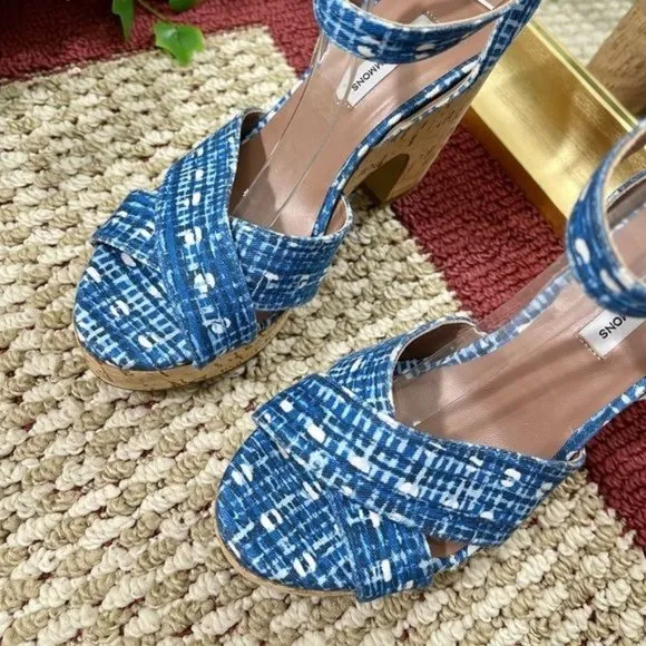 TABITHA SIMMONS Elena Crisscross Platform Wedge Sandals in Blue Size 39.5