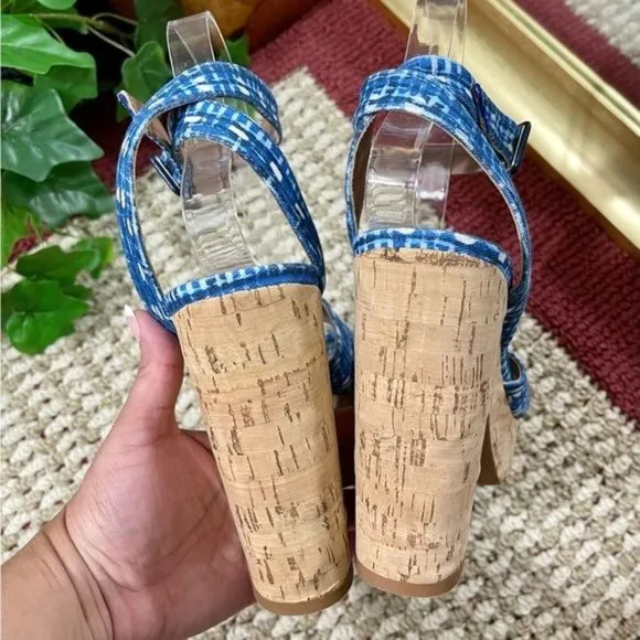 TABITHA SIMMONS Elena Crisscross Platform Wedge Sandals in Blue Size 39.5