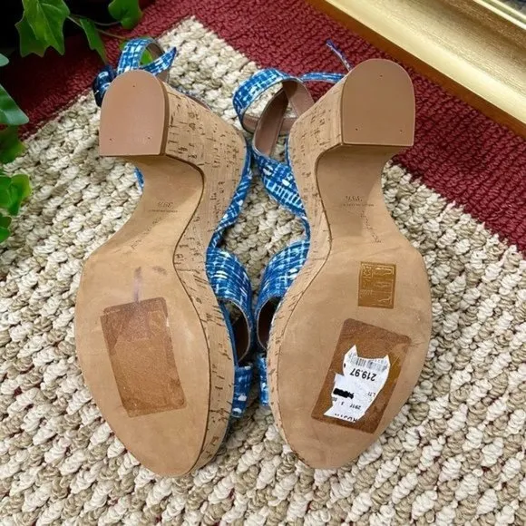 TABITHA SIMMONS Elena Crisscross Platform Wedge Sandals in Blue Size 39.5