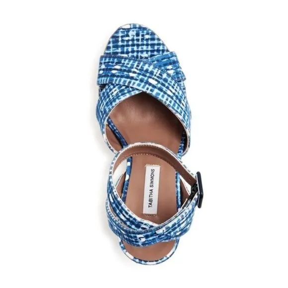 TABITHA SIMMONS Elena Crisscross Platform Wedge Sandals in Blue Size 39.5