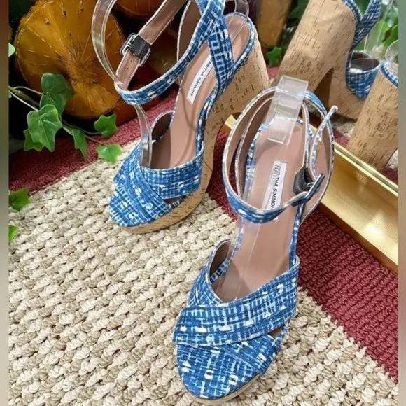 TABITHA SIMMONS Elena Crisscross Platform Wedge Sandals in Blue Size 39.5