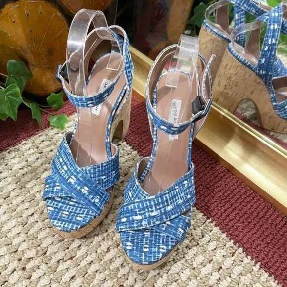 TABITHA SIMMONS Elena Crisscross Platform Wedge Sandals in Blue Size 39.5