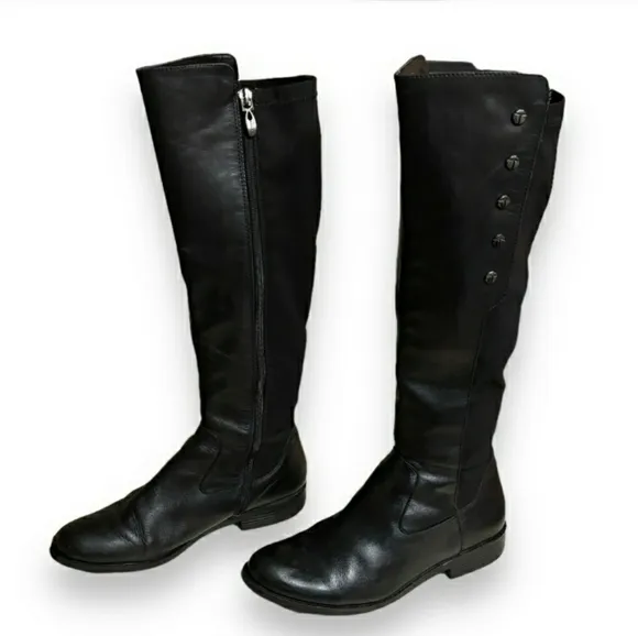 TAHARI Black Leather Brady Knee Boots