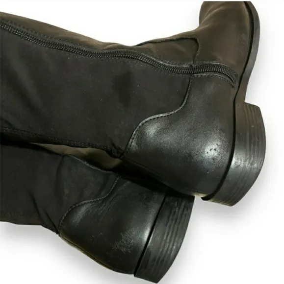 TAHARI Black Leather Brady Knee Boots