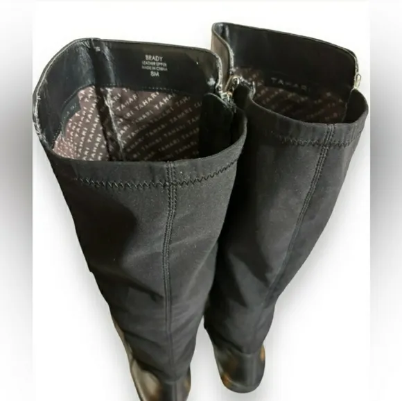 TAHARI Black Leather Brady Knee Boots