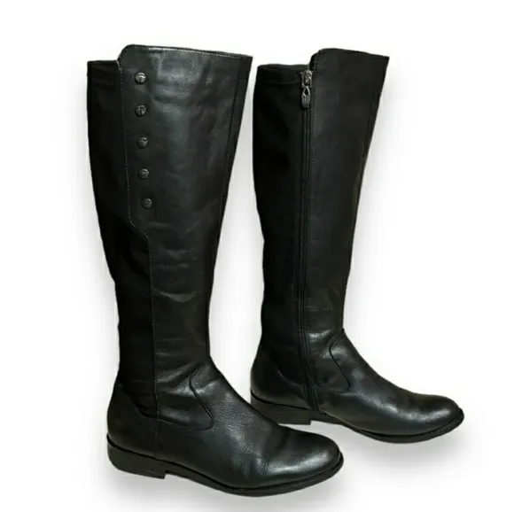 TAHARI Black Leather Brady Knee Boots