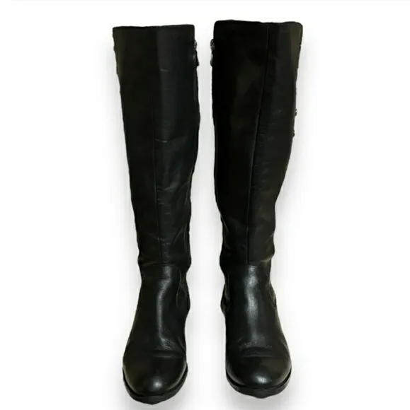 TAHARI Black Leather Brady Knee Boots