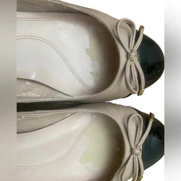 Tahari shoes ballet style womens low block heel black cream bow size 9 m