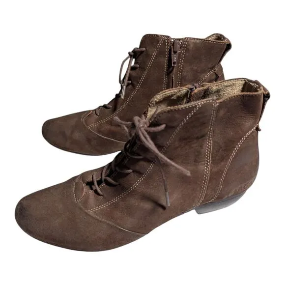 Taos Impulse Brown Leather Almond Toe Lace Up Victorian Granny Ankle Boots Sz 8