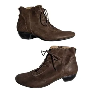 Taos Impulse Brown Leather Almond Toe Lace Up Victorian Granny Ankle Boots Sz 8