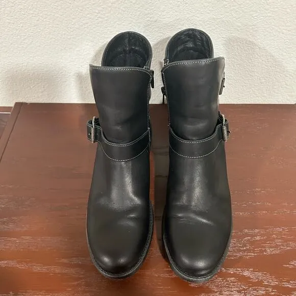 Taos Outlaw Black Leather Side Zipper Buckles Ankle Boots Size 9 - 9.5