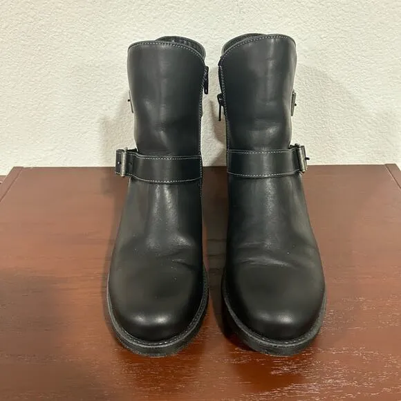 Taos Outlaw Black Leather Side Zipper Buckles Ankle Boots Size 9 - 9.5