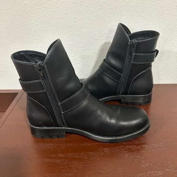 Taos Outlaw Black Leather Side Zipper Buckles Ankle Boots Size 9 - 9.5