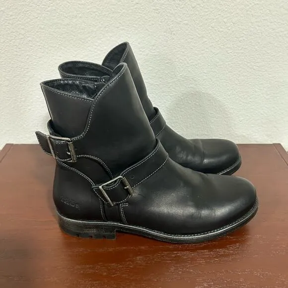 Taos Outlaw Black Leather Side Zipper Buckles Ankle Boots Size 9 - 9.5