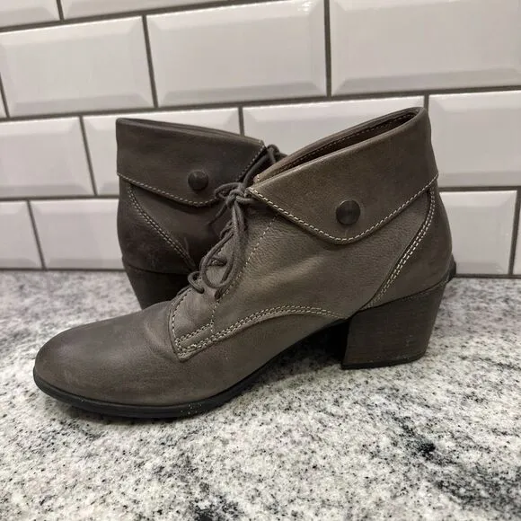 Taos Scribe Heeled Ankle Bootie Womens Size EU 40 US 9-9.5 Brown Lace Up Leather