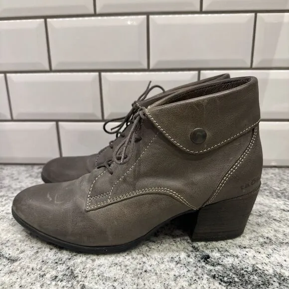 Taos Scribe Heeled Ankle Bootie Womens Size EU 40 US 9-9.5 Brown Lace Up Leather