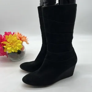 Taryn Rose Black Shin High Suede Wedge Boot Size 10. TB2694