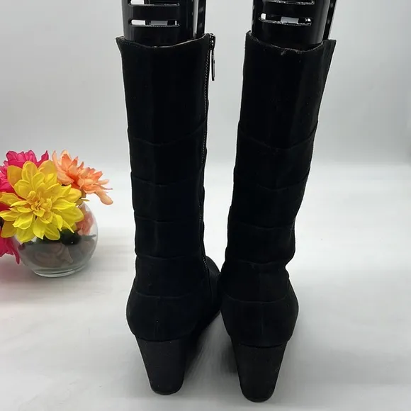 Taryn Rose Black Shin High Suede Wedge Boot Size 10. TB2694
