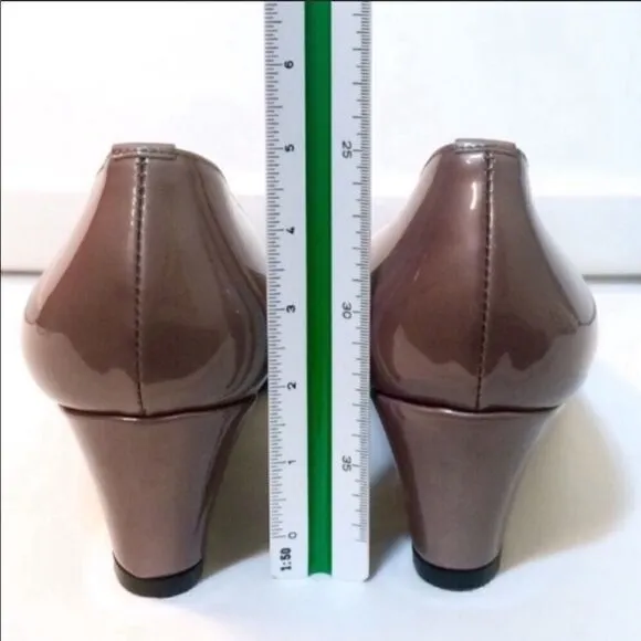 Taryn Rose patent leather peep toe wedge shoes