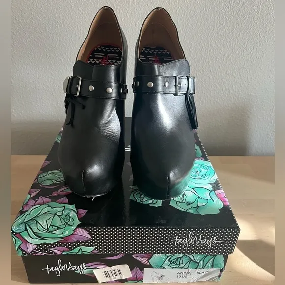Taylor Says Womens Fringe Anisa Booties Black Leather Heels Size 10 Shoes