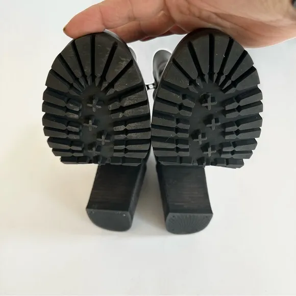 TBA Black Smooth Leather Platform Heel Lug Sole Dual Zipper Ankle Boots Size 8
