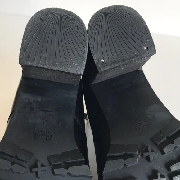 TBA Black Smooth Leather Platform Heel Lug Sole Dual Zipper Ankle Boots Size 8