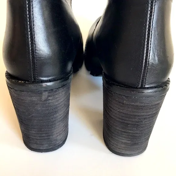 TBA Black Smooth Leather Platform Heel Lug Sole Dual Zipper Ankle Boots Size 8